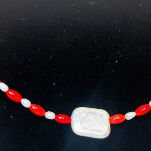 NWT Carnelian & Freshwater Pearl Necklace Baroque Pearl Pendant
